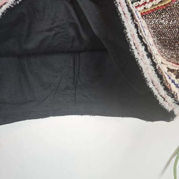 Zara Woman Tweed Woven Boho Mini Skirt Sz L Black Ivory Rust Rose - Picture 9 of 10